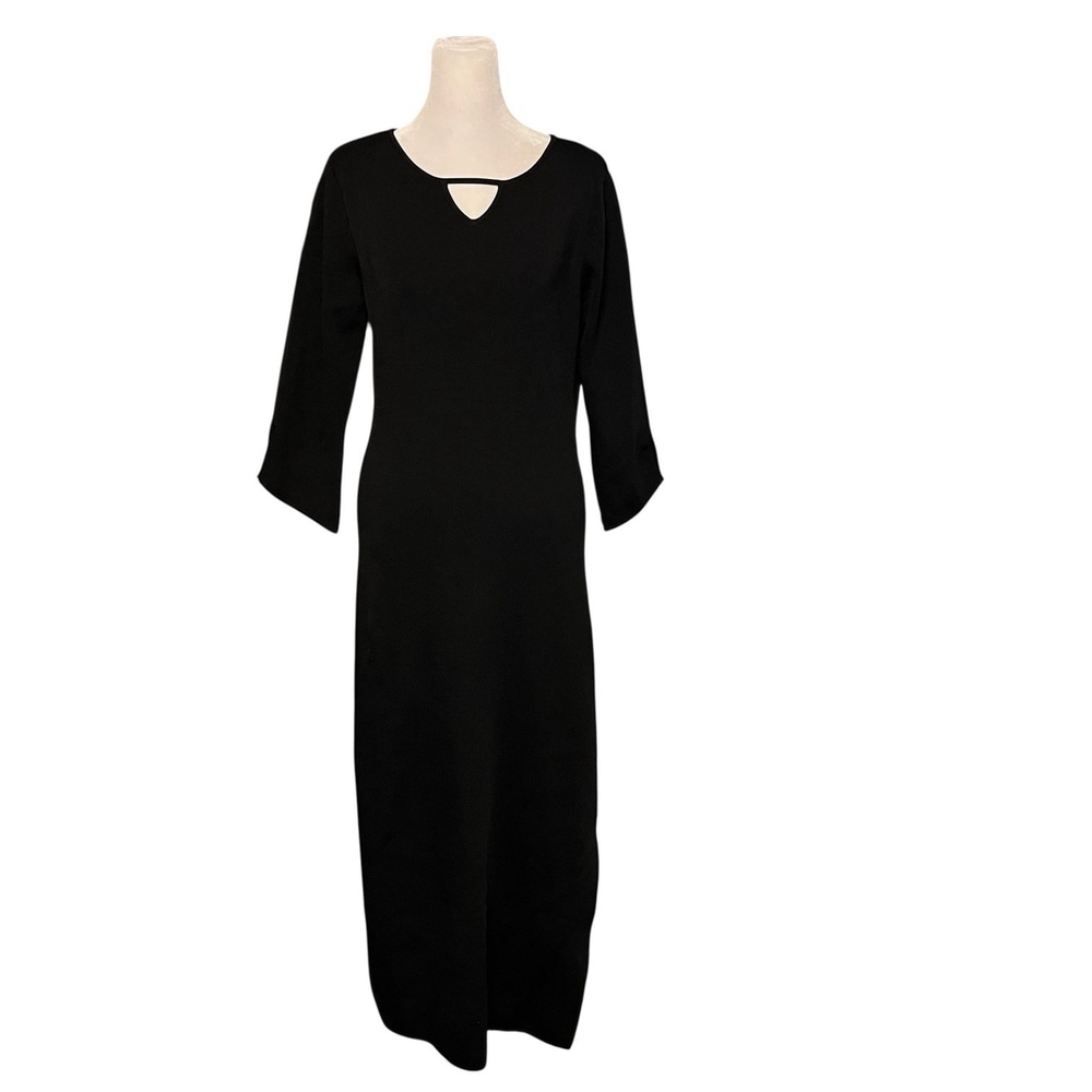 M.T.W.T 9-5 Black Ribbed 3/4 Sleeve Side Slit Maxi Dress Size Small